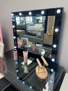 Morgan Black Vanity Set w/LED & Stool - Ornate Home