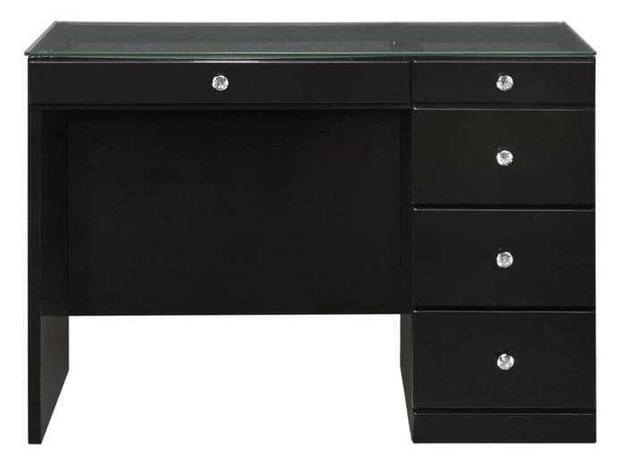 Morgan Black Wood Vanity Desk w/ Clear Glass Top - Ornate Home