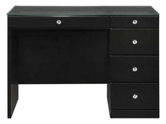 Morgan Black Wood Vanity Desk w/ Clear Glass Top - Ornate Home