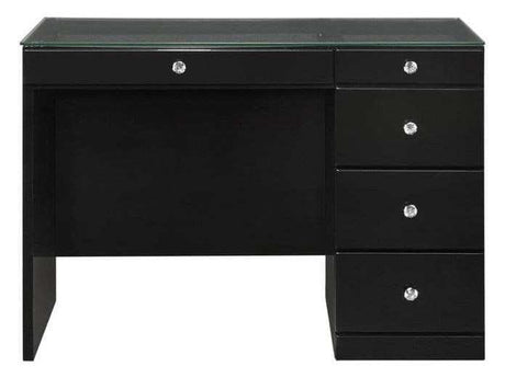 Morgan Black Wood Vanity Desk w/ Clear Glass Top - Ornate Home