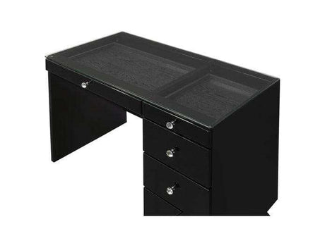 Morgan Black Wood Vanity Desk w/ Clear Glass Top - Ornate Home