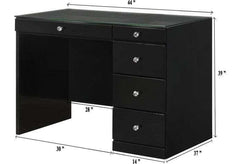 Morgan Black Wood Vanity Desk w/ Clear Glass Top - Ornate Home