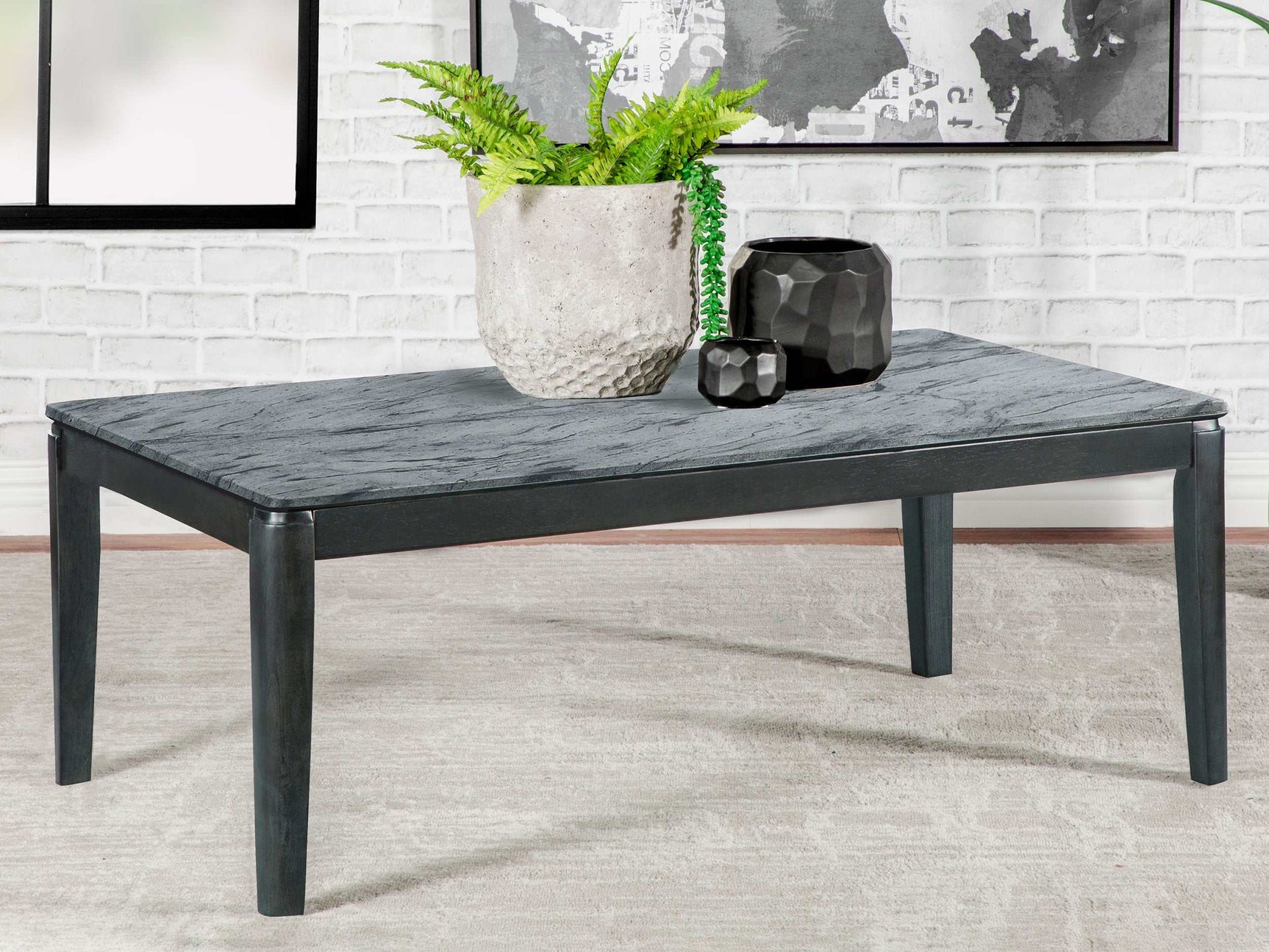 Mozzi Faux Grey Marble / Black Coffee Table - Ornate Home