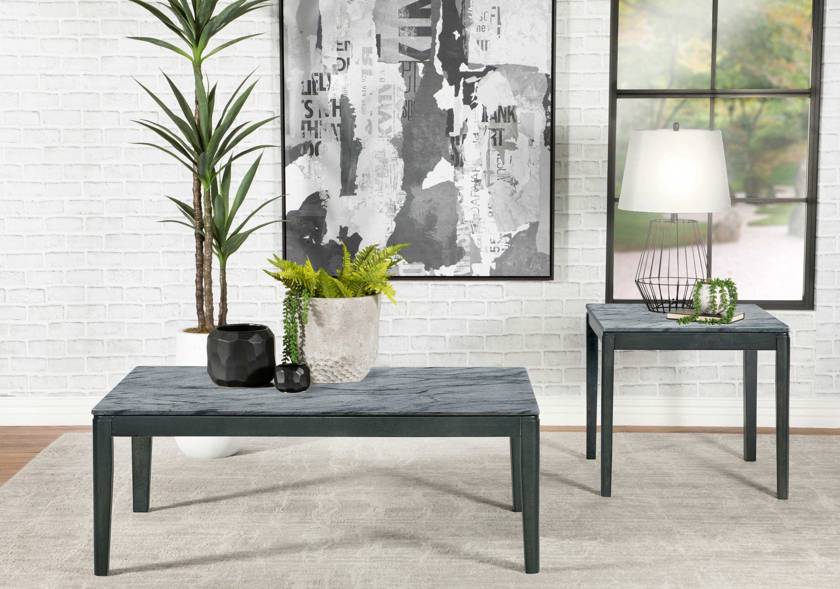 Mozzi Faux Grey Marble / Black Coffee Table - Ornate Home