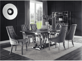 Nasir Gray Faux Marble & Mirrored Silver 7pc Dining Room Set - Ornate Home