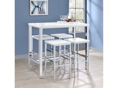 Natividad White High Gloss / Chrome 5 Pc Bar Set - Ornate Home