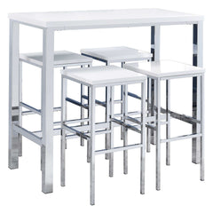Natividad White High Gloss / Chrome 5 Pc Bar Set - Ornate Home