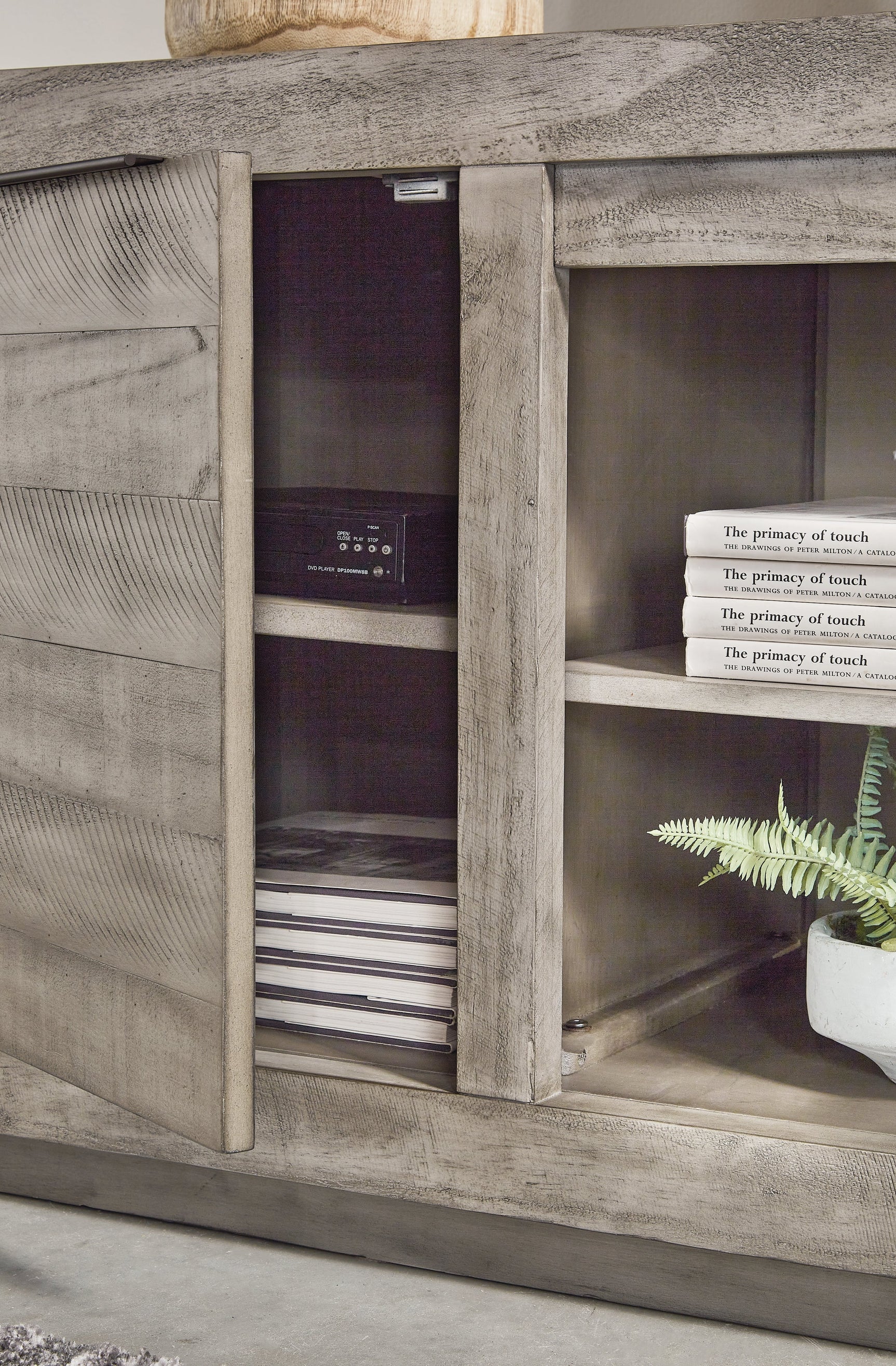 Naydell Gray 92" XL TV Stand w/ Fireplace Option - Ornate Home