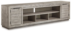 Naydell Gray 92" XL TV Stand w/ Fireplace Option - Ornate Home