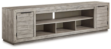 Naydell Gray 92" XL TV Stand w/ Fireplace Option - Ornate Home