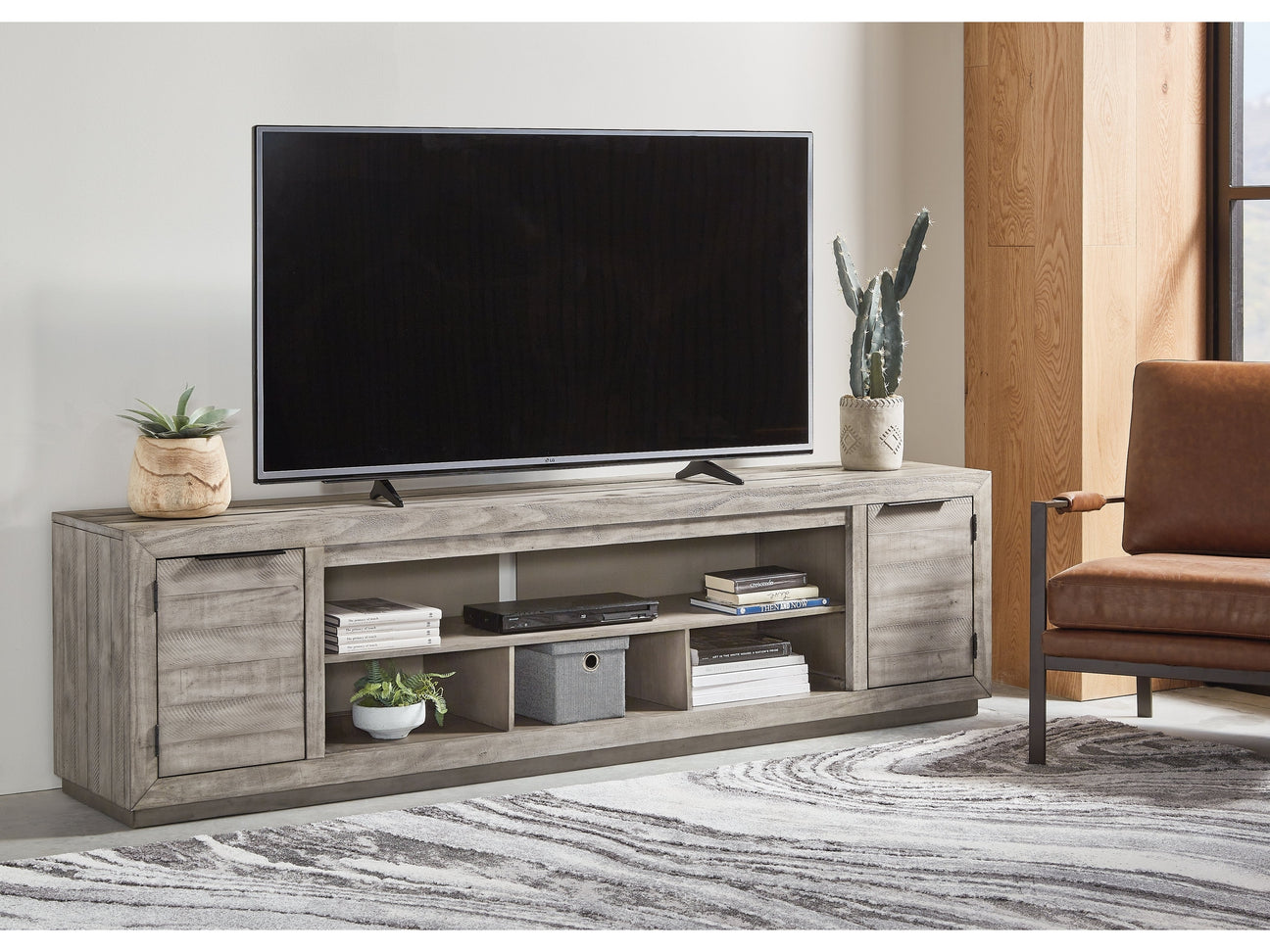 Naydell Gray 92" XL TV Stand w/ Fireplace Option - Ornate Home