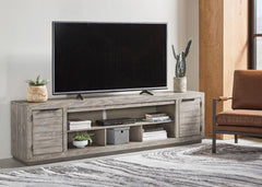 Naydell Gray 92" XL TV Stand w/ Fireplace Option - Ornate Home