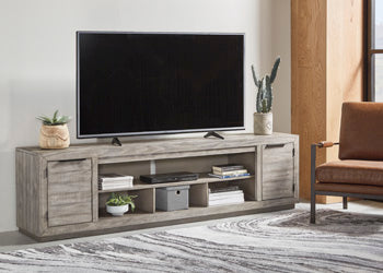 Naydell Gray 92" XL TV Stand w/ Fireplace Option - Ornate Home