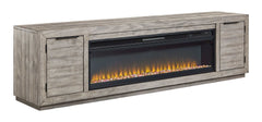 Naydell Gray 92" XL TV Stand w/ Fireplace Option - Ornate Home