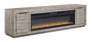 Naydell Gray 92" XL TV Stand w/ Fireplace Option - Ornate Home