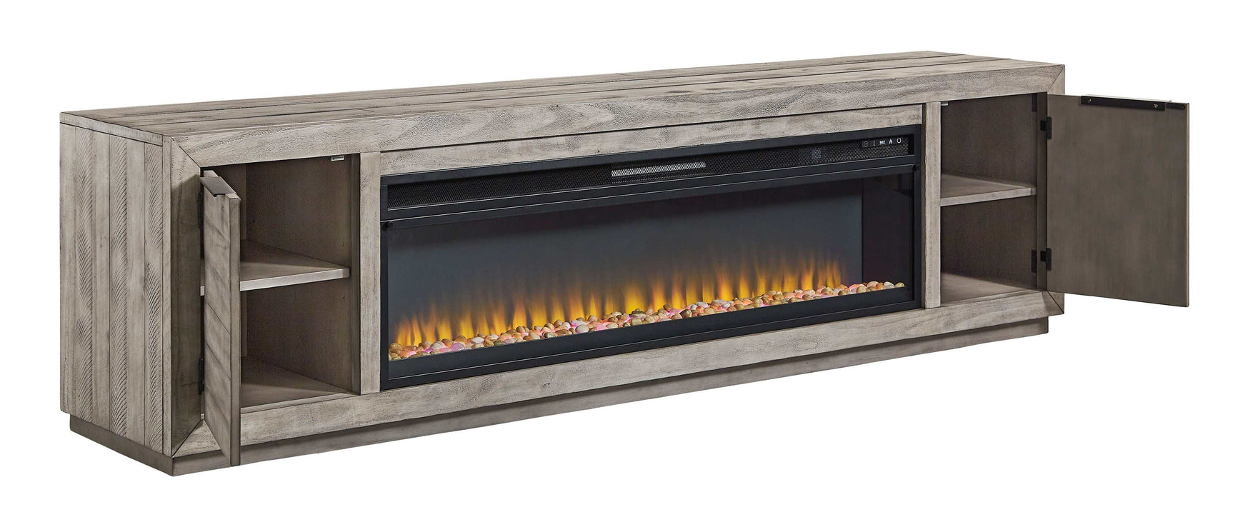 Naydell Gray 92" XL TV Stand w/ Fireplace Option - Ornate Home