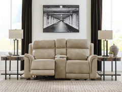 NextGen DuraPella Sand Power Reclining Loveseat w/ Console - Ornate Home
