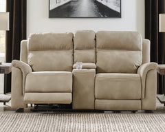 NextGen DuraPella Sand Power Reclining Loveseat w/ Console - Ornate Home