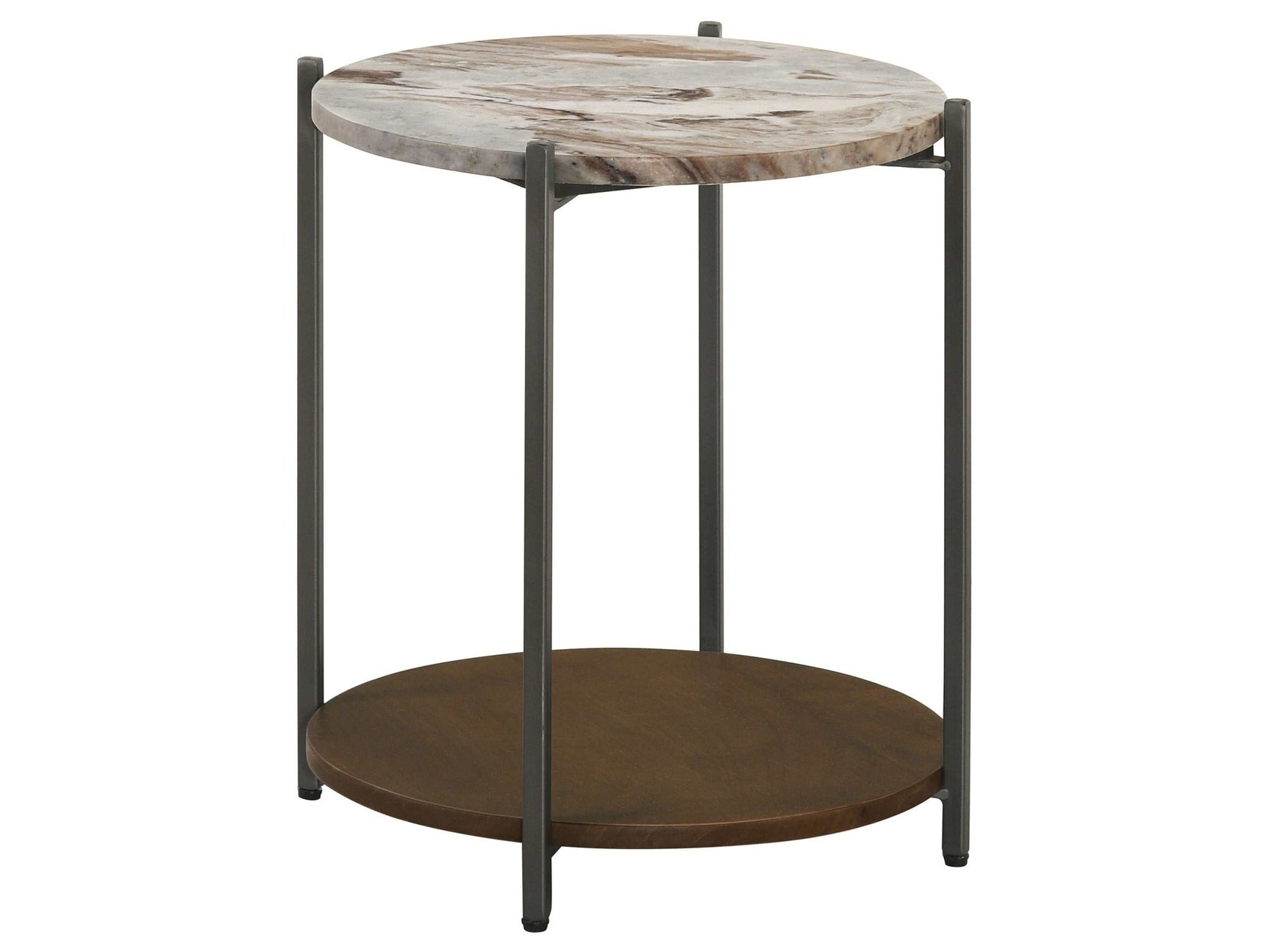 Noemie White Marble / Brown Side Table - Ornate Home