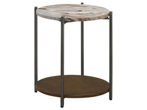 Noemie White Marble / Brown Side Table - Ornate Home