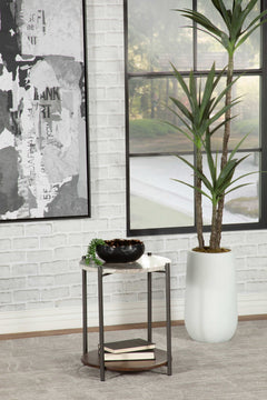 Noemie White Marble / Brown Side Table - Ornate Home