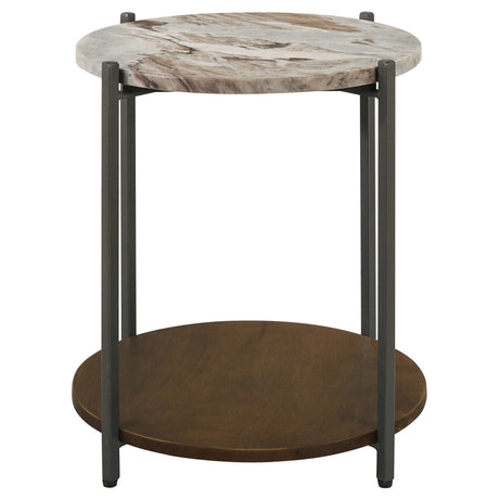 Noemie White Marble / Brown Side Table - Ornate Home