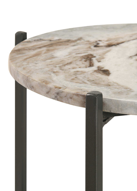 Noemie White Marble / Brown Side Table - Ornate Home