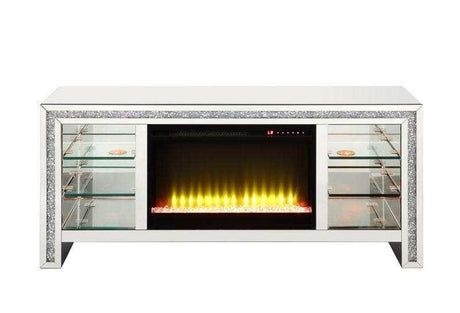 Noralie 59" TV Stand w/ LED Glass Shelves & Fireplace Insert - Ornate Home