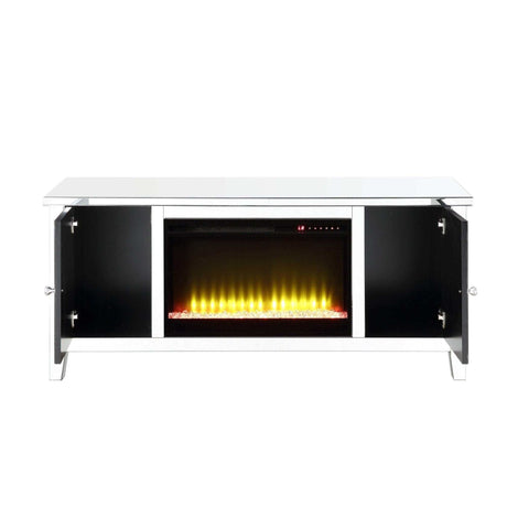 Noralie Mirrored & Faux Diamonds TV Stand w/ Fireplace Insert - Ornate Home