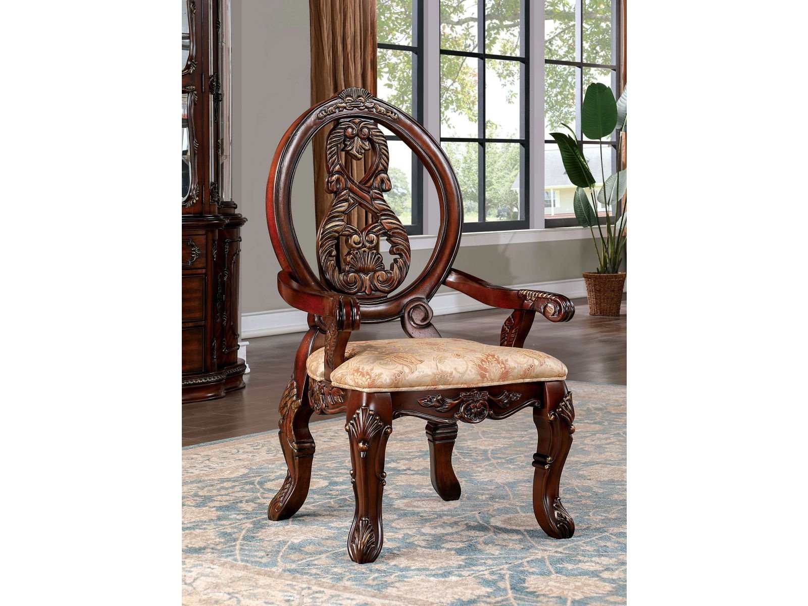 Normandy Brown Cherry & Tan Arm Chair (Set of 2) - Ornate Home