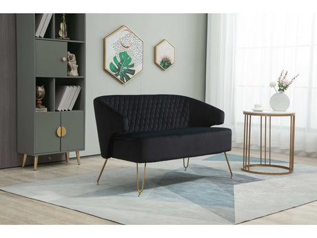 Nuevo Twin Size Love seat Accent Sofa with Golden Metal Legs Black - Ornate Home