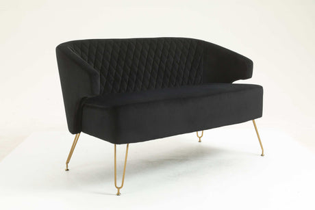 Nuevo Twin Size Love seat Accent Sofa with Golden Metal Legs Black - Ornate Home