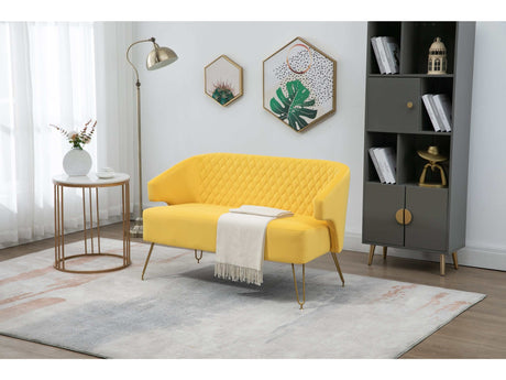 Nuevo Twin Size Love seat Accent Sofa with Golden Metal Legs Yellow - Ornate Home