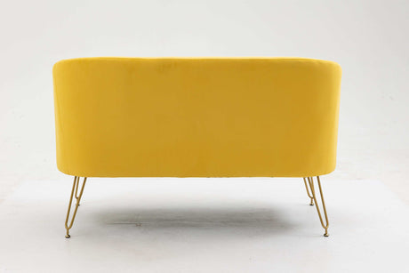 Nuevo Twin Size Love seat Accent Sofa with Golden Metal Legs Yellow - Ornate Home
