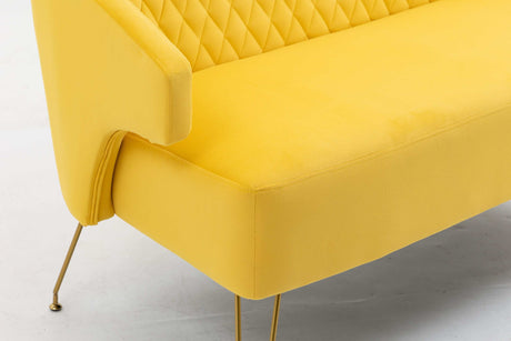 Nuevo Twin Size Love seat Accent Sofa with Golden Metal Legs Yellow - Ornate Home
