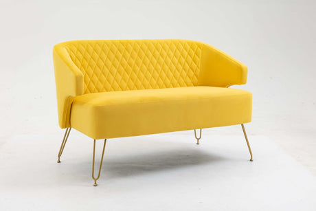 Nuevo Twin Size Love seat Accent Sofa with Golden Metal Legs Yellow - Ornate Home