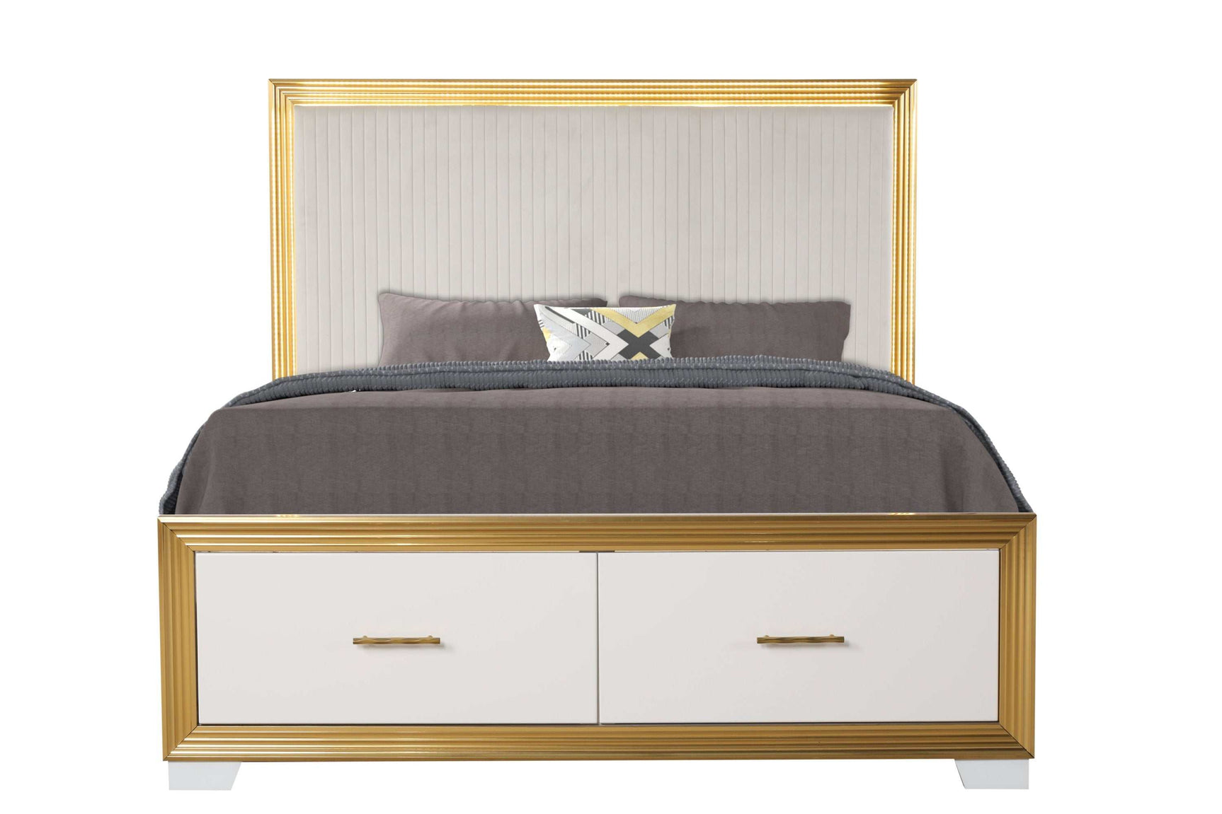 Obsession White & Gold King Bed w/ FB Storage - Ornate Home