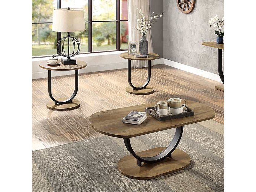 Olbia Rustic Oak/Sand Black 3 Pc. Coffee Table Set - Ornate Home