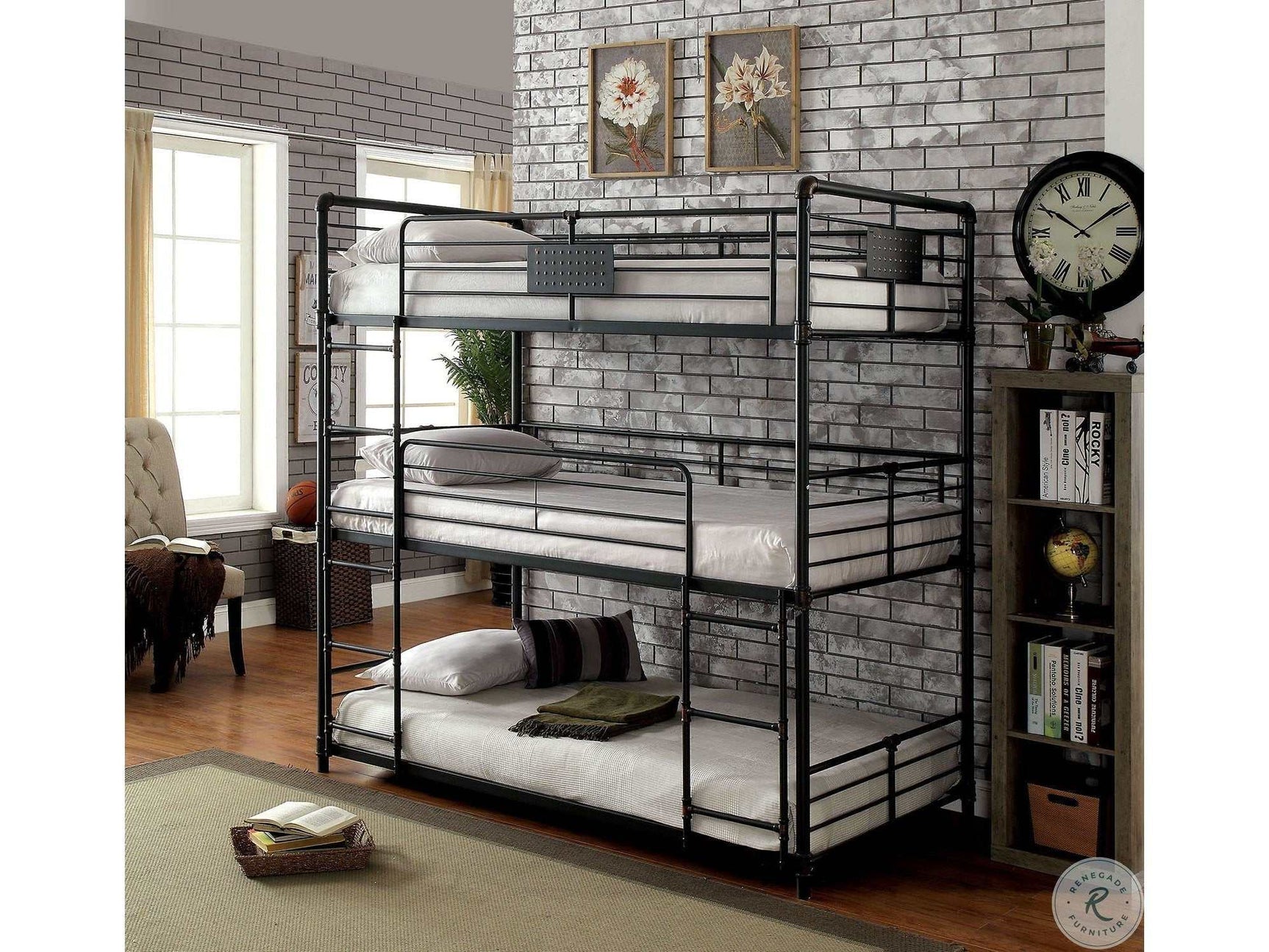 Olga I Antique Black Triple Bunk Bed - Ornate Home