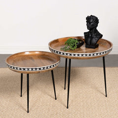 Ollie Natural / Black 2 Pc Nesting Table - Ornate Home