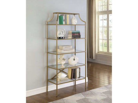 Orion Matte Gold Tempered Glass Shelves Bookcase - Ornate Home