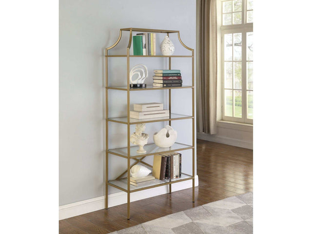 Orion Matte Gold Tempered Glass Shelves Bookcase - Ornate Home