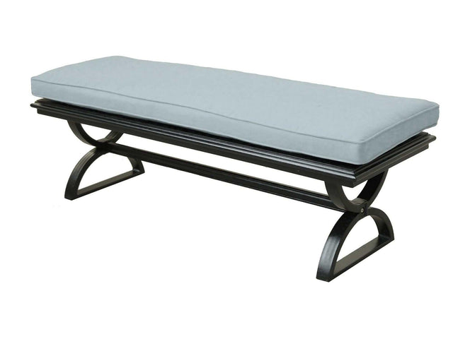 Outdoor Espresso Brown/Light Blue Aluminum Dining Bench w/ Cushion - Ornate Home