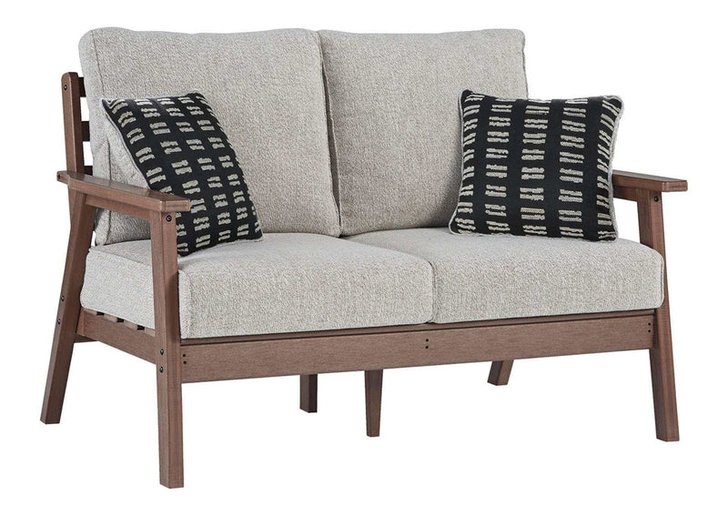 Emmeline Outdoor Sofa and Loveseat with Coffee Table and 2 End Tables - Ornate Home