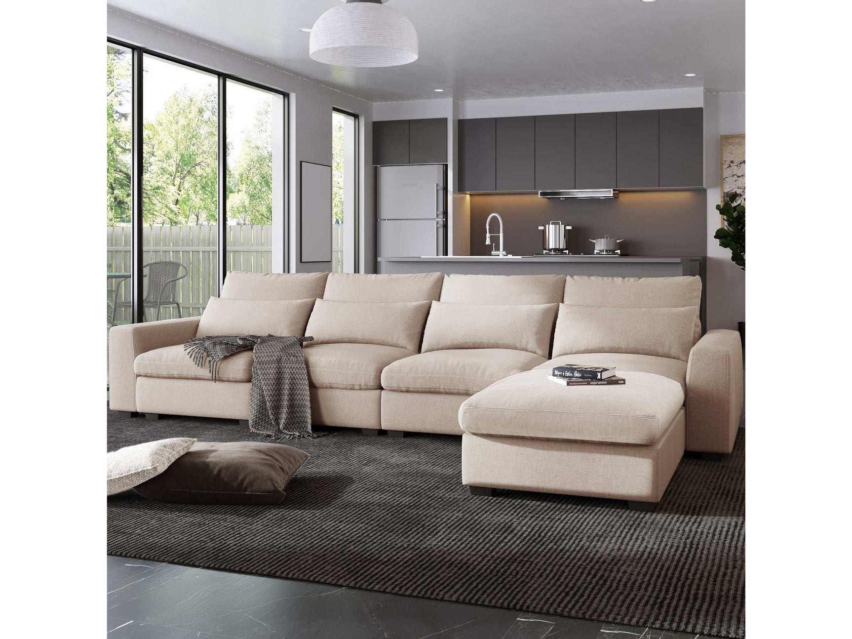 Pacific Modern Reversible Sectional Sofa Set Beige - Ornate Home