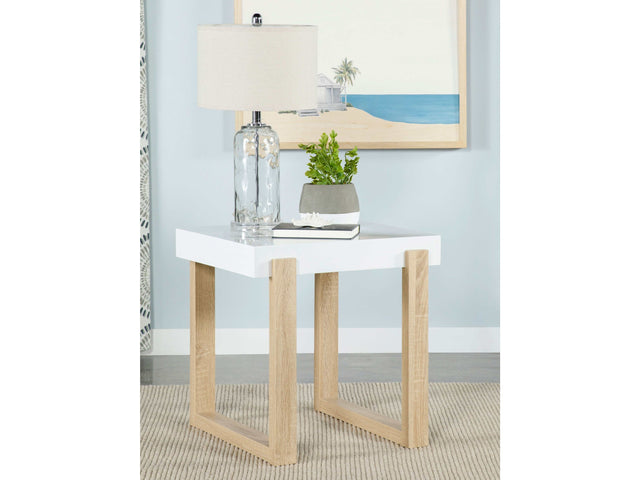 Pala White High Gloss / Natural End Table - Ornate Home