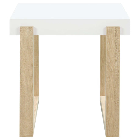 Pala White High Gloss / Natural End Table - Ornate Home