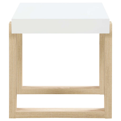 Pala White High Gloss / Natural End Table - Ornate Home