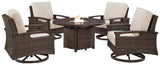 Paradise Trail Medium Brown Outdoor Fire Pit Table & Chair Set / 5pc - Ornate Home