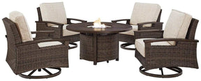 Paradise Trail Medium Brown Outdoor Fire Pit Table & Chair Set / 5pc - Ornate Home